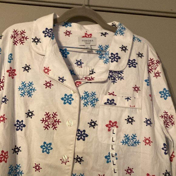 Women's Sonoma Snowflake Pajamas: Notch Collar Fleece Pajama Set| Sz Lg - Picture 8 of 11